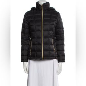 Michael Kors Packable Down Fill Black Puffy Zip Up Jacket Puffer Gold Zip